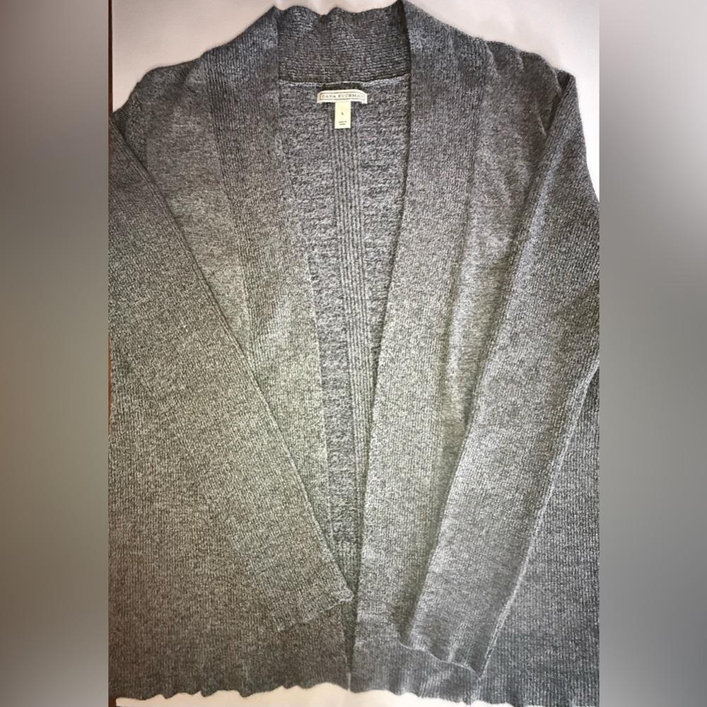 Dana Buchman Gray Open Front Cardigan. Women’s Large Lightweight Knit Sweater.